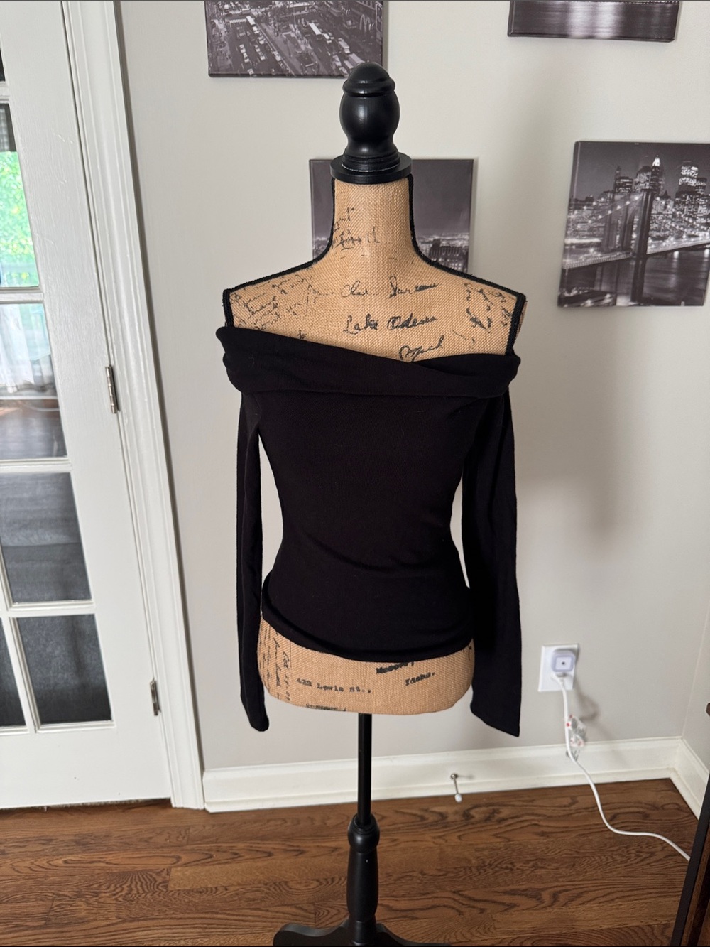 Reformation Black Off-the-Shoulder Long Sleeve Sweater